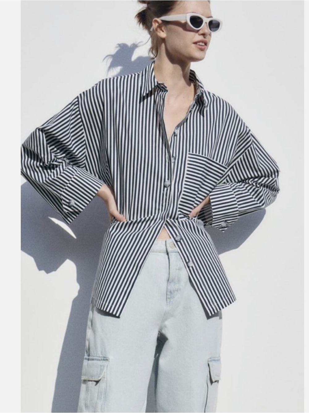 Zara Blue and White Striped Poplin Button Down